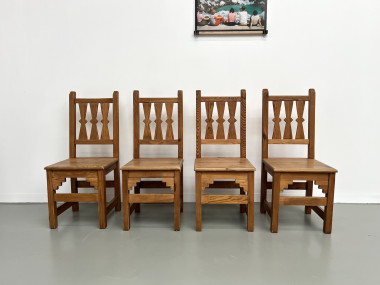 Série de 4 chaises en pin, années 70, vue 14