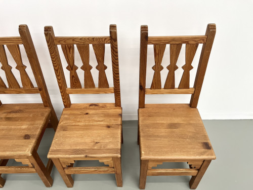 Série de 4 chaises en pin, années 70, vue 15