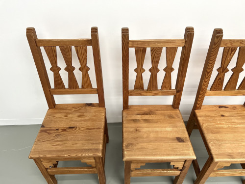 Série de 4 chaises en pin, années 70, vue 16