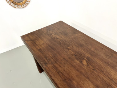Petite table de ferme des années 50 en noyer blond, vue 9