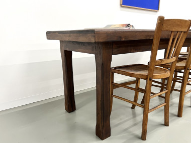Petite table de ferme des années 50 en noyer blond, vue 17