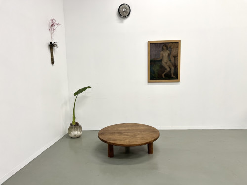 Table basse moderniste circulaire en chêne, vue 1