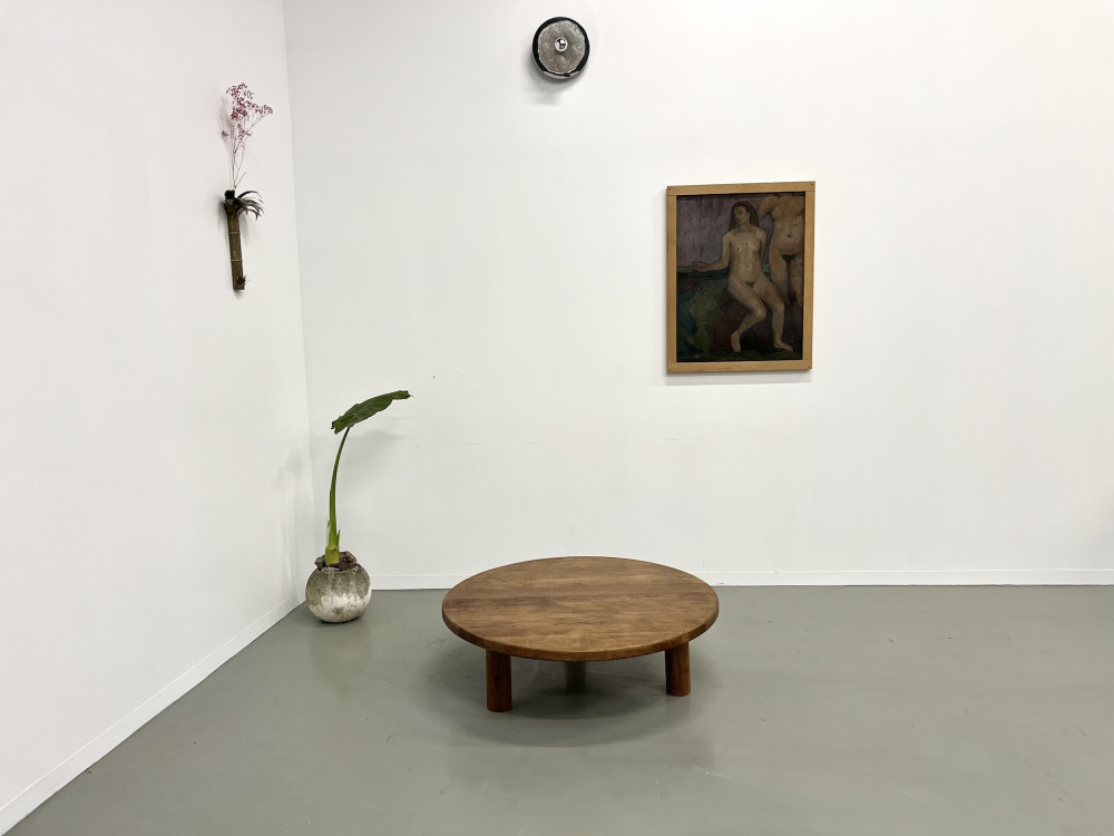 Table basse moderniste circulaire en chêne, vue 1