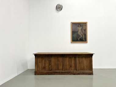 Grand comptoir de commerce ancien en pin massif, vue 14