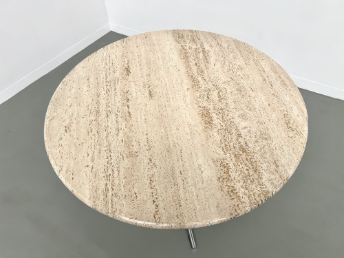 Table à manger ronde en travertin, circa 1970., vue 18