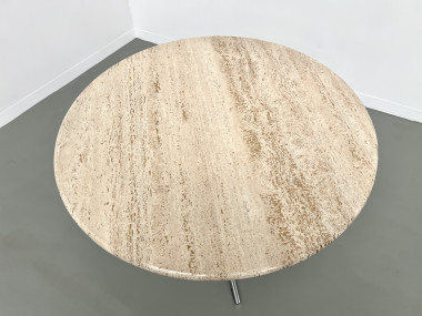 Table à manger ronde en travertin, circa 1970., vue 18