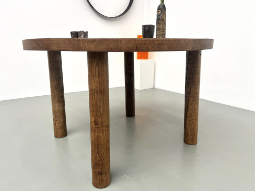 Table de repas circulaire en chêne massif, circa 1950, vue 8
