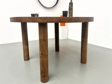 Table de repas circulaire en chêne massif, circa 1950, vue 8