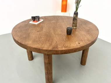 Table de repas circulaire en chêne massif, circa 1950, vue 9