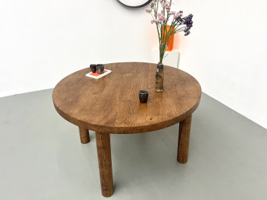 Table de repas circulaire en chêne massif, circa 1950, vue 14