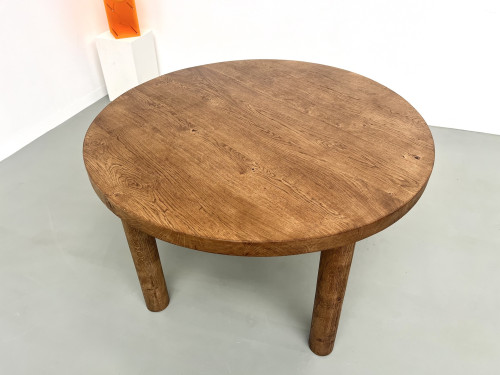 Table de repas circulaire en chêne massif, circa 1950, vue 17