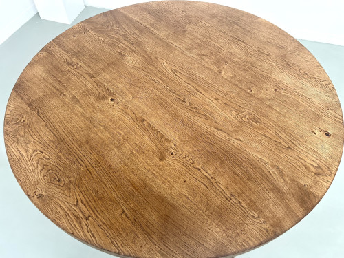 Table de repas circulaire en chêne massif, circa 1950, vue 18