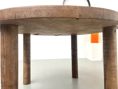 Table de repas circulaire en chêne massif, circa 1950, vue 20