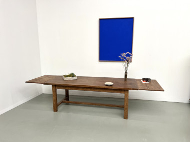 Grande table de ferme en chêne à rallonges, vue 1