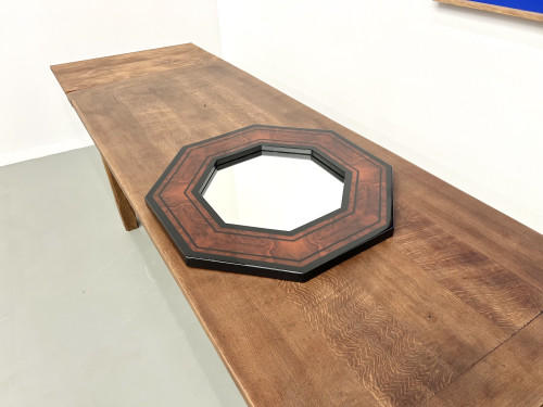 Miroir octogonal en bois par Jean-Claude Mahey, vue 3