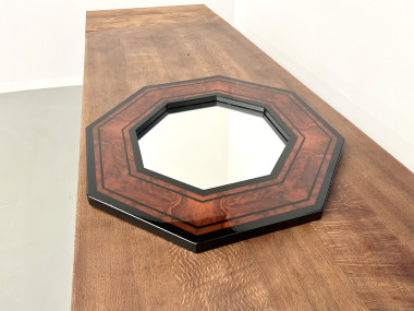 Miroir octogonal en bois par Jean-Claude Mahey, vue 4