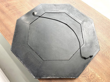 Miroir octogonal en bois par Jean-Claude Mahey, vue 10