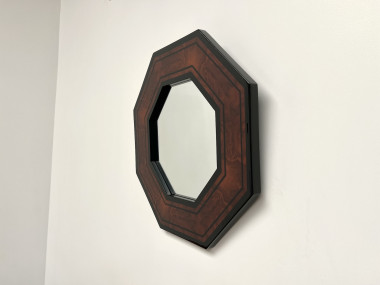 Miroir octogonal en bois par Jean-Claude Mahey, vue 12