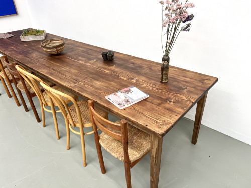 Très grande table de ferme en pin massif, années 50, vue 24
