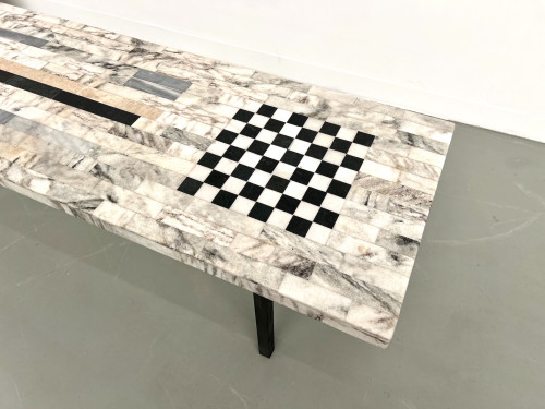 Table basse DLG Guy Resse en marqueterie de marbre, vue 5