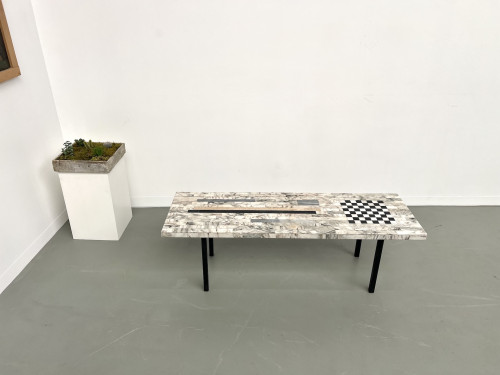 Table basse DLG Guy Resse en marqueterie de marbre, vue 14