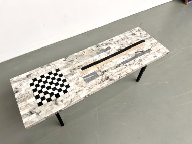 Table basse DLG Guy Resse en marqueterie de marbre, vue 20