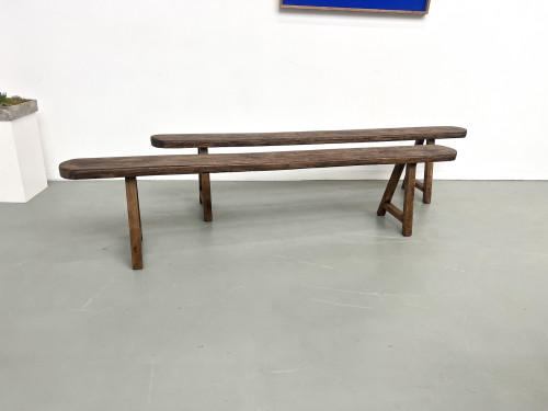 Paire de bancs en chêne massif, 1900, vue 2