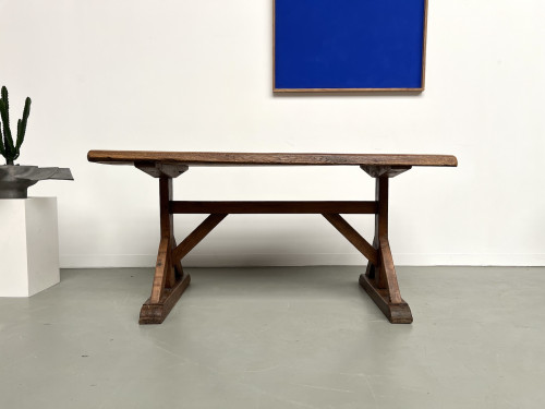 Table brutaliste en chêne du XIXème, vue 2