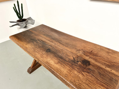 Table brutaliste en chêne du XIXème, vue 10