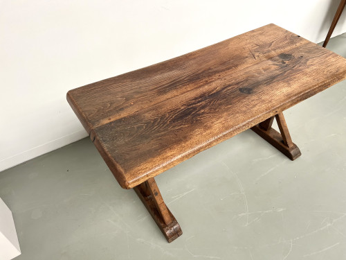 Table brutaliste en chêne du XIXème, vue 13