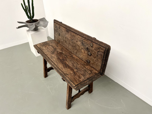 Petit banc brutaliste en chêne du XIXème, vue 9