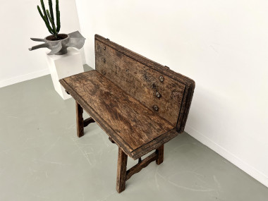 Petit banc brutaliste en chêne du XIXème, vue 9