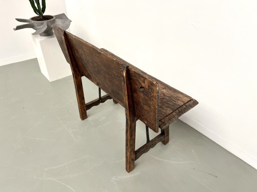 Petit banc brutaliste en chêne du XIXème, vue 22