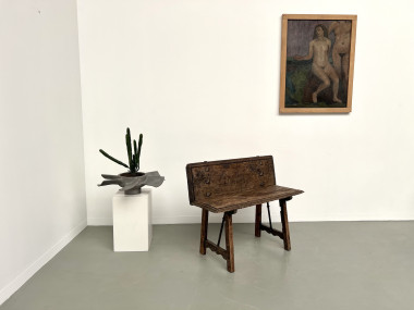 Petit banc brutaliste en chêne du XIXème, vue 27