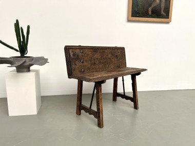 Petit banc brutaliste en chêne du XIXème, vue 28