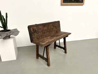 Petit banc brutaliste en chêne du XIXème, vue 29