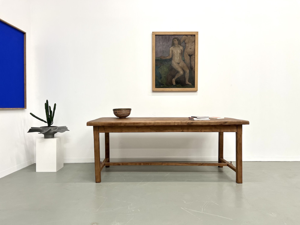 Table de ferme 1900 en merisier massif, vue 1