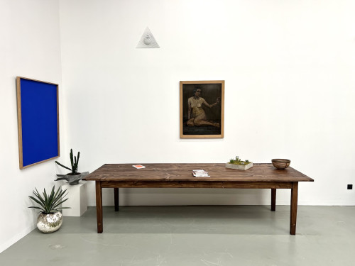 Grande table de ferme en pin des années 70, vue 1