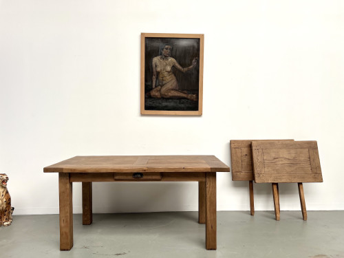 Table en chêne massif à rallonges – France, années 50, vue 1