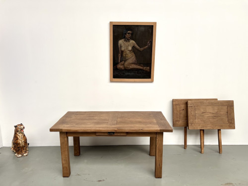 Table en chêne massif à rallonges – France, années 50, vue 2