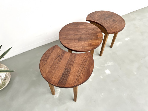 Ensemble de 3 tables basses demi-lune, Danemark, années 60, vue 2