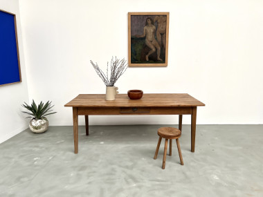 Table de ferme des années 50, chêne et pin., vue 1