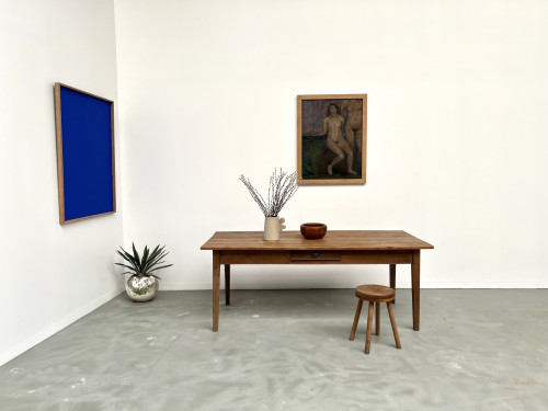 Table de ferme des années 50, chêne et pin., vue 2