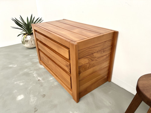 Commode en orme massif, Maison Regain, Circa 1970, vue 8