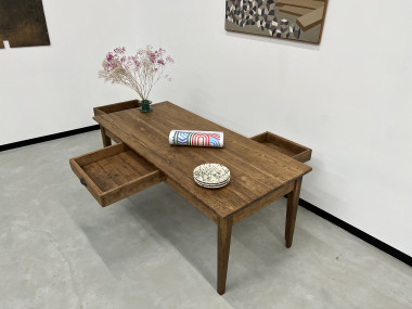Table de ferme ancienne aux pieds fuseaux, XIXème siècle, vue 26