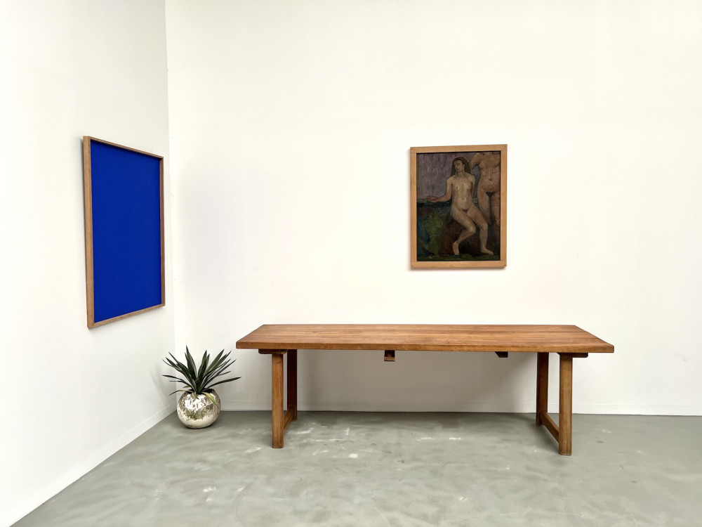 Grande table de ferme brutaliste en hêtre, vue 1