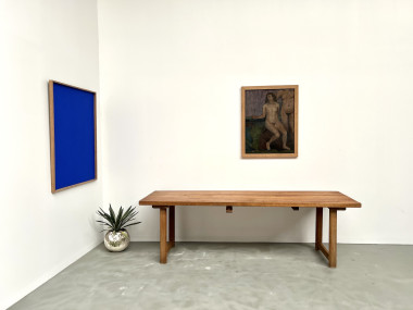 Grande table de ferme brutaliste en hêtre, vue 1