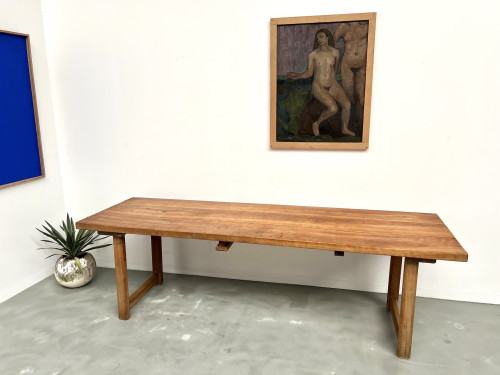 Grande table de ferme brutaliste en hêtre, vue 15