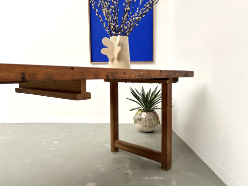 Grande table de ferme brutaliste en hêtre, vue 24