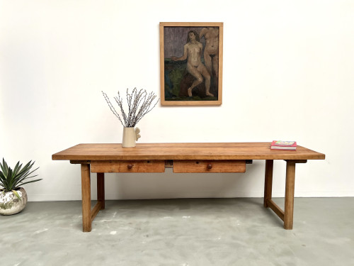 Grande table de ferme brutaliste en hêtre, vue 31